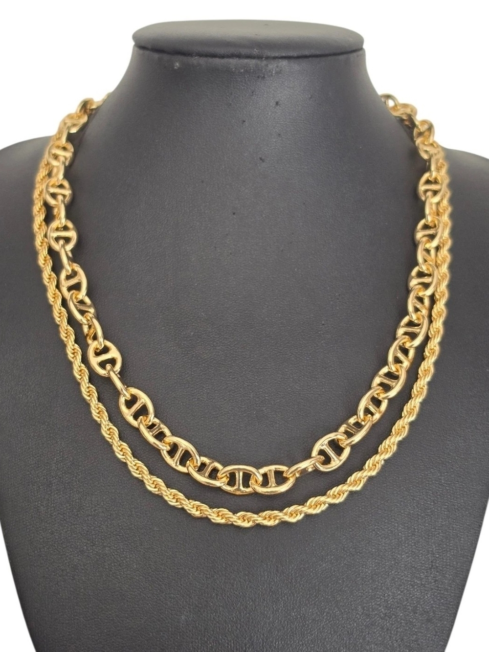 Vintage Gold Tone Convertible Mariner Rope Chain Layered Necklace Magnetic 17"